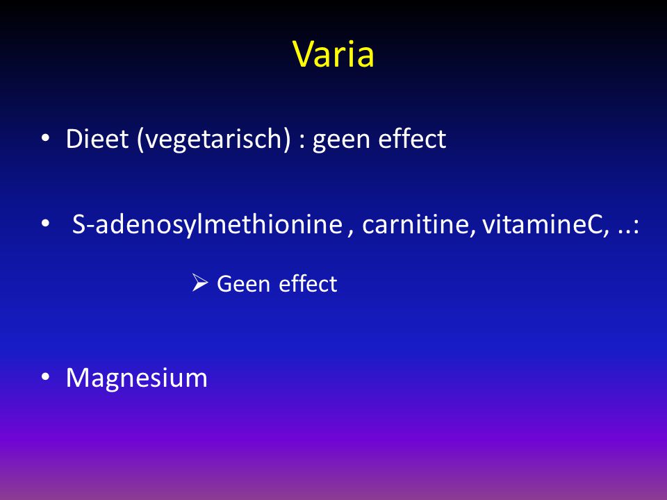 Varia Dieet (vegetarisch) : geen effect
