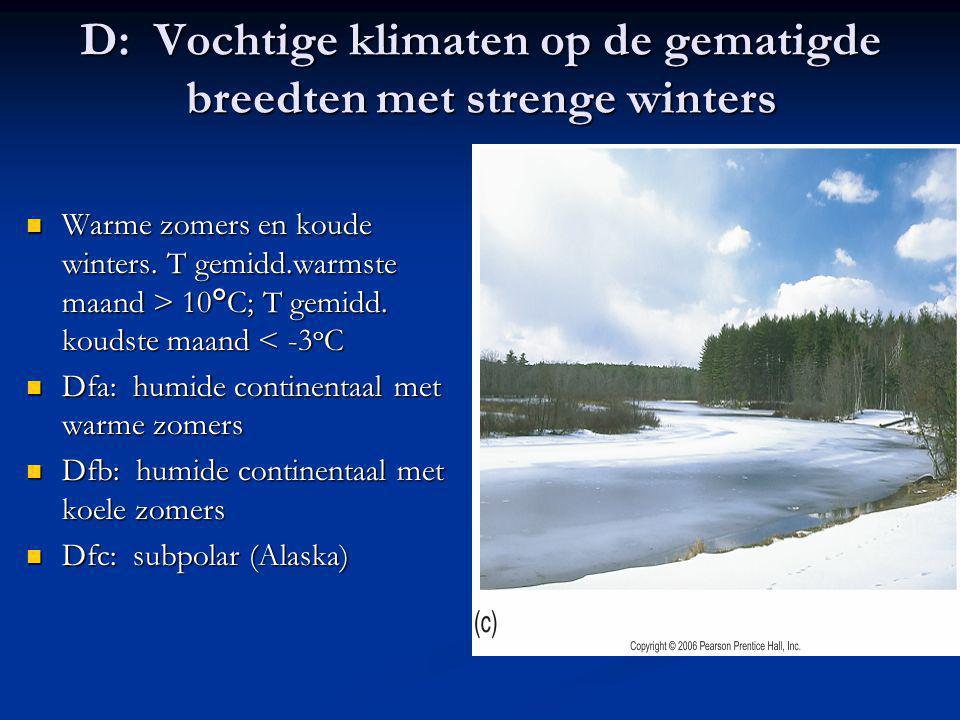 D: Vochtige klimaten op de gematigde breedten met strenge winters