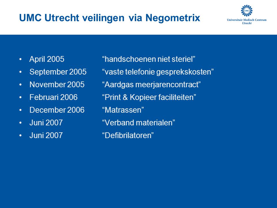 UMC Utrecht veilingen via Negometrix