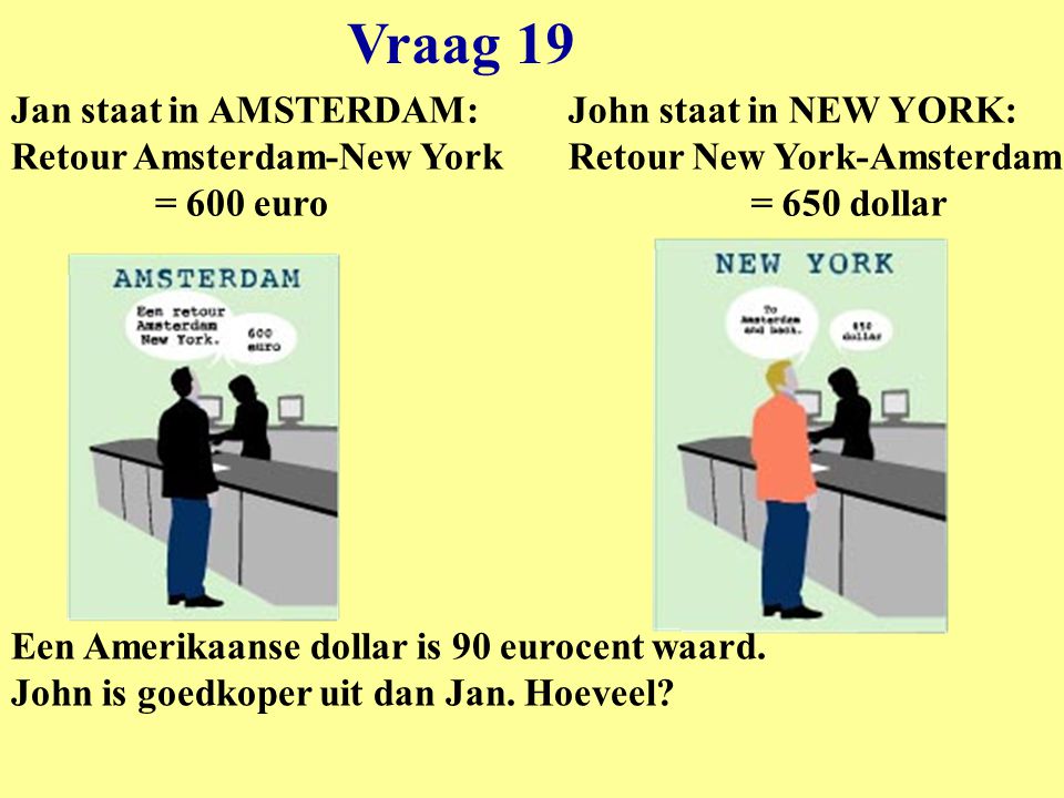 Vraag 19 Jan staat in AMSTERDAM: Retour Amsterdam-New York = 600 euro