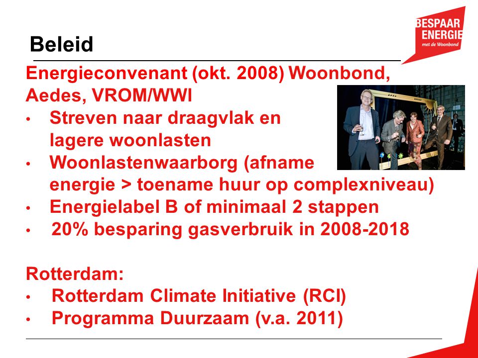 Beleid Energieconvenant (okt. 2008) Woonbond, Aedes, VROM/WWI
