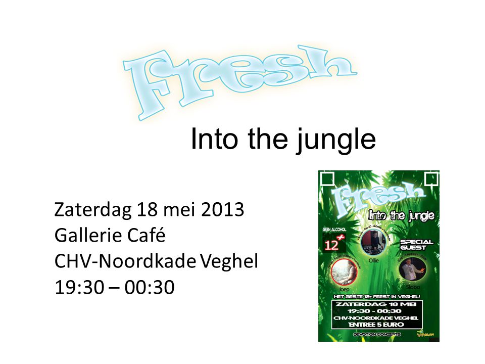 Into the jungle Zaterdag 18 mei 2013 Gallerie Café CHV-Noordkade Veghel 19:30 – 00:30