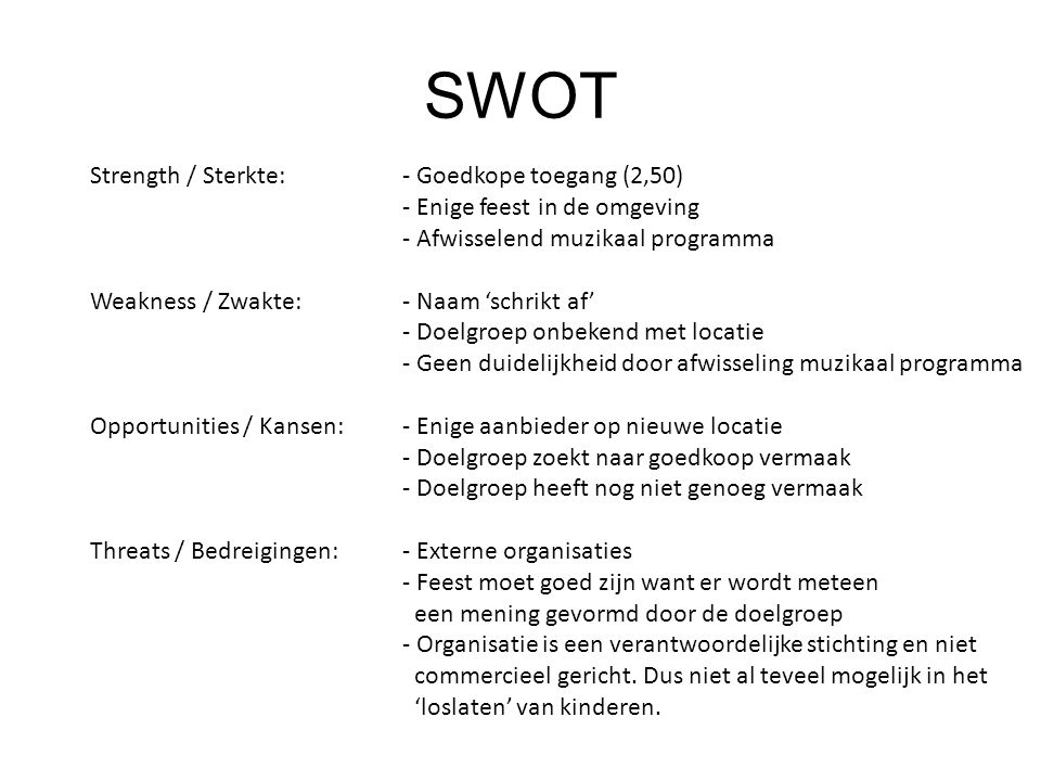 SWOT Strength / Sterkte: - Goedkope toegang (2,50)