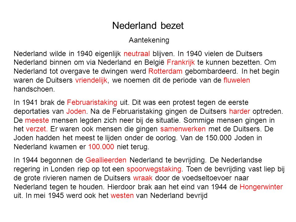Nederland bezet Aantekening