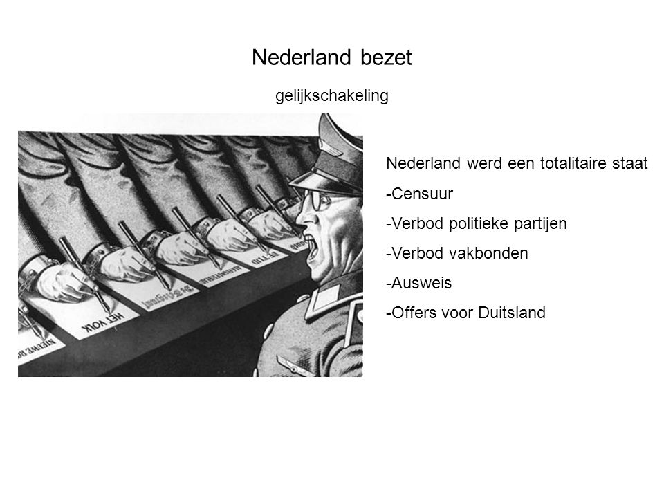 Nederland bezet gelijkschakeling Nederland werd een totalitaire staat
