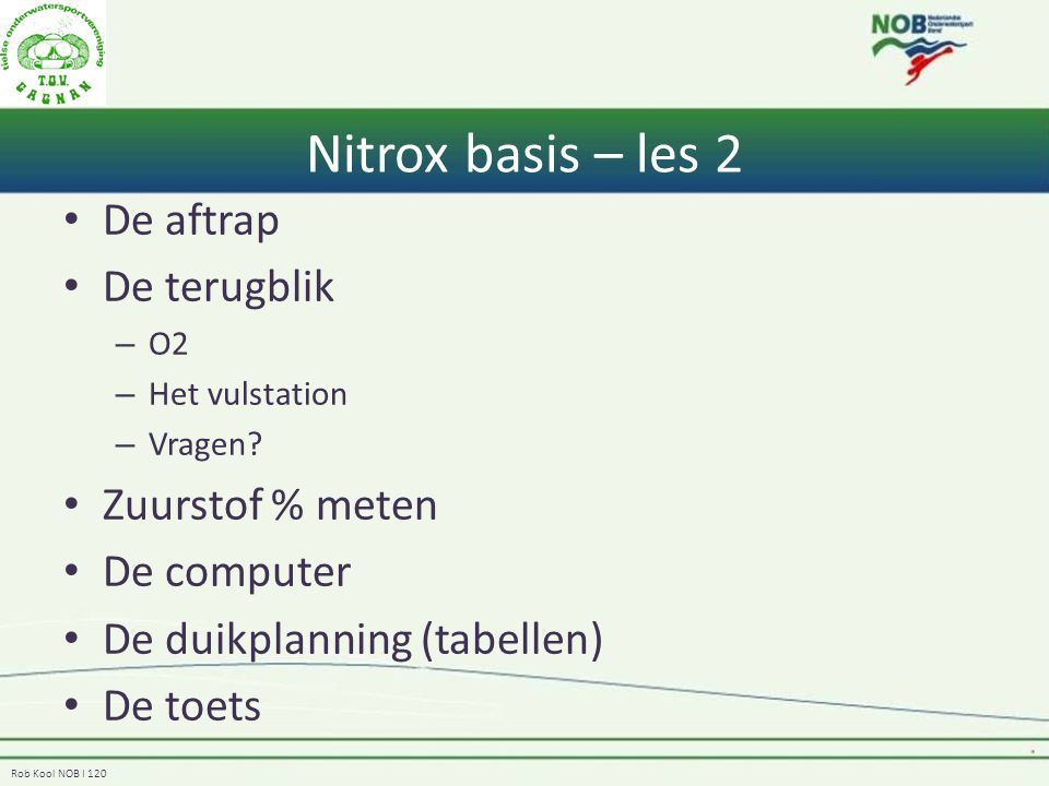 Nitrox basis – les 2 De aftrap De terugblik Zuurstof % meten