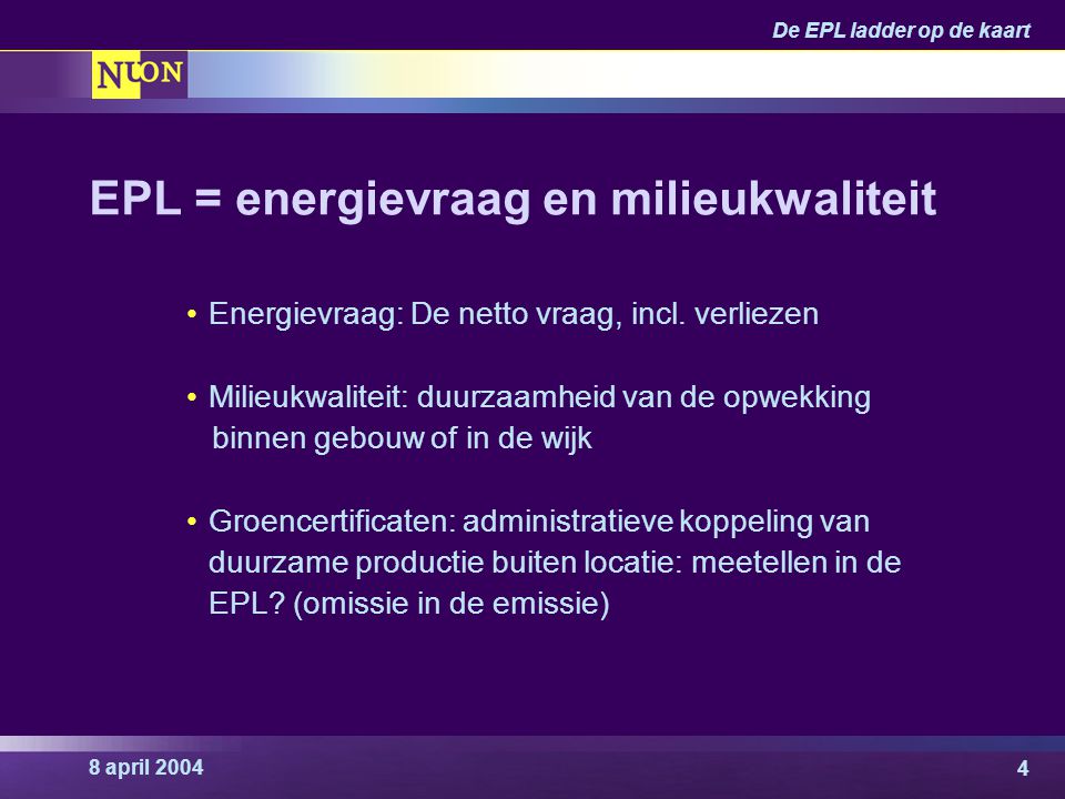 EPL = energievraag en milieukwaliteit