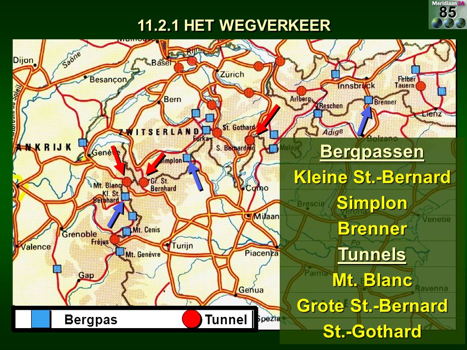 Bergpassen Kleine St.-Bernard Simplon Brenner Tunnels Mt. Blanc