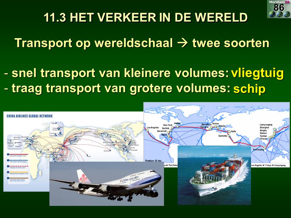 11.3 HET VERKEER IN DE WERELD Transport op wereldschaal  twee soorten