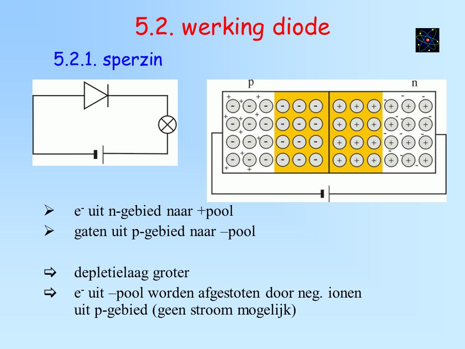 5.2. werking diode sperzin e- uit n-gebied naar +pool