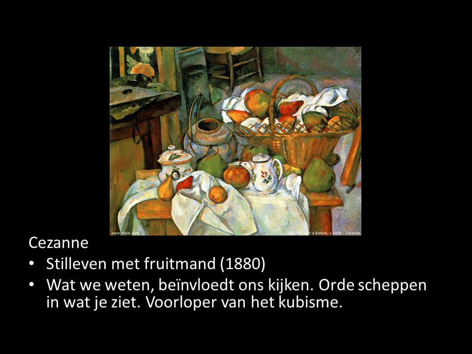 Cezanne Stilleven met fruitmand (1880) Wat we weten, beïnvloedt ons kijken.