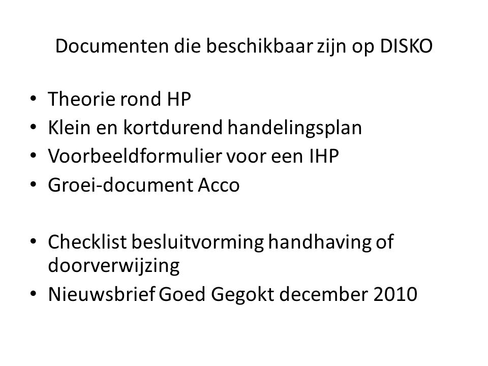 Documenten die beschikbaar zijn op DISKO