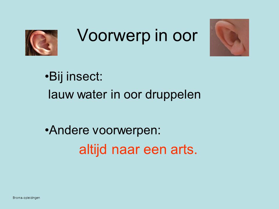 Voorwerp in oor Bij insect: lauw water in oor druppelen