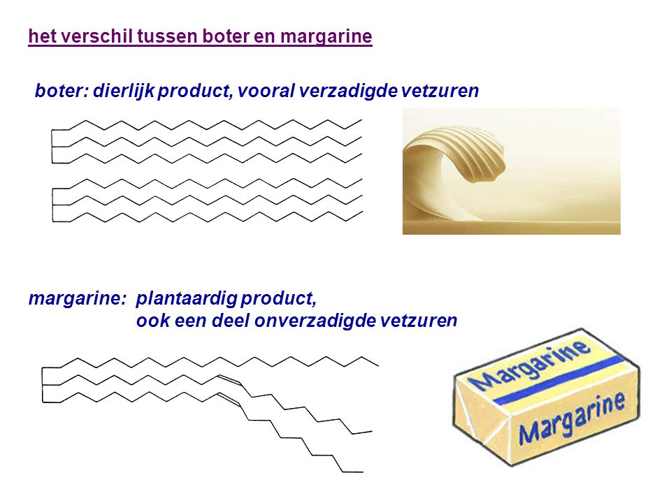 boter: dierlijk product, vooral verzadigde vetzuren