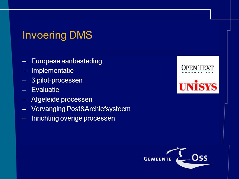 Invoering DMS Europese aanbesteding Implementatie 3 pilot-processen