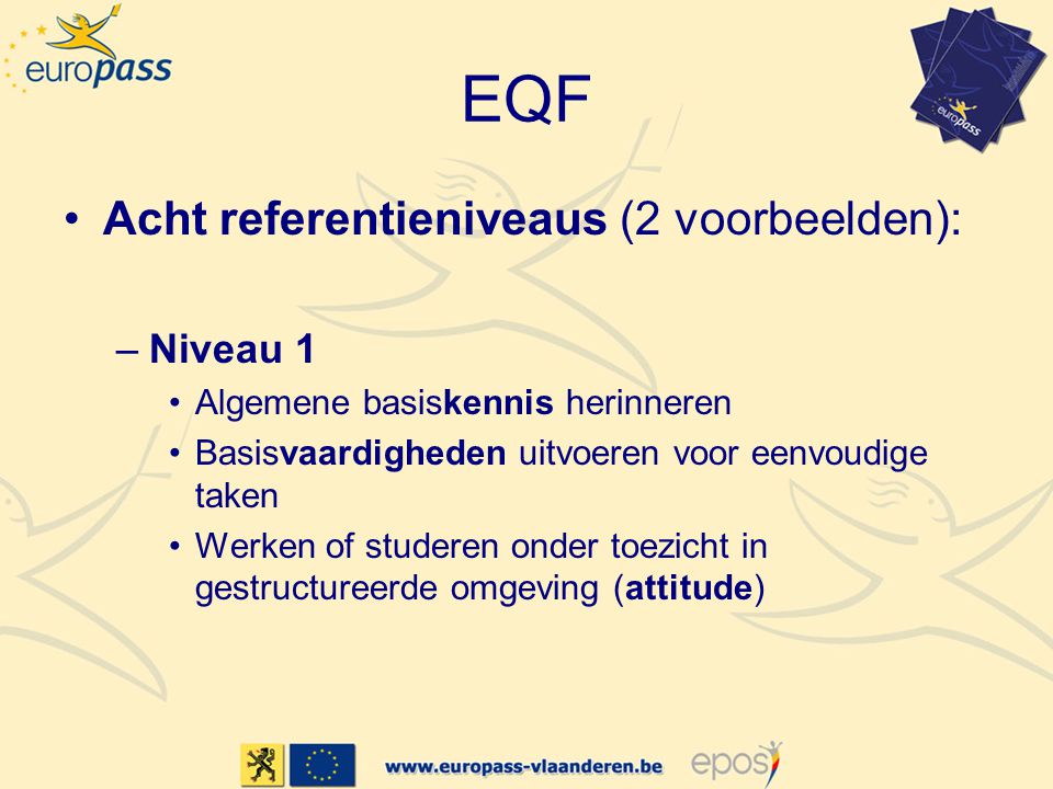 EQF Acht referentieniveaus (2 voorbeelden): Niveau 1