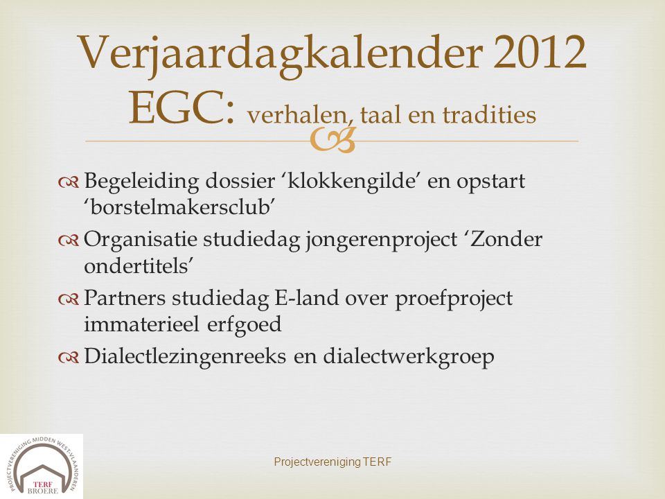 Verjaardagkalender 2012 EGC: verhalen, taal en tradities