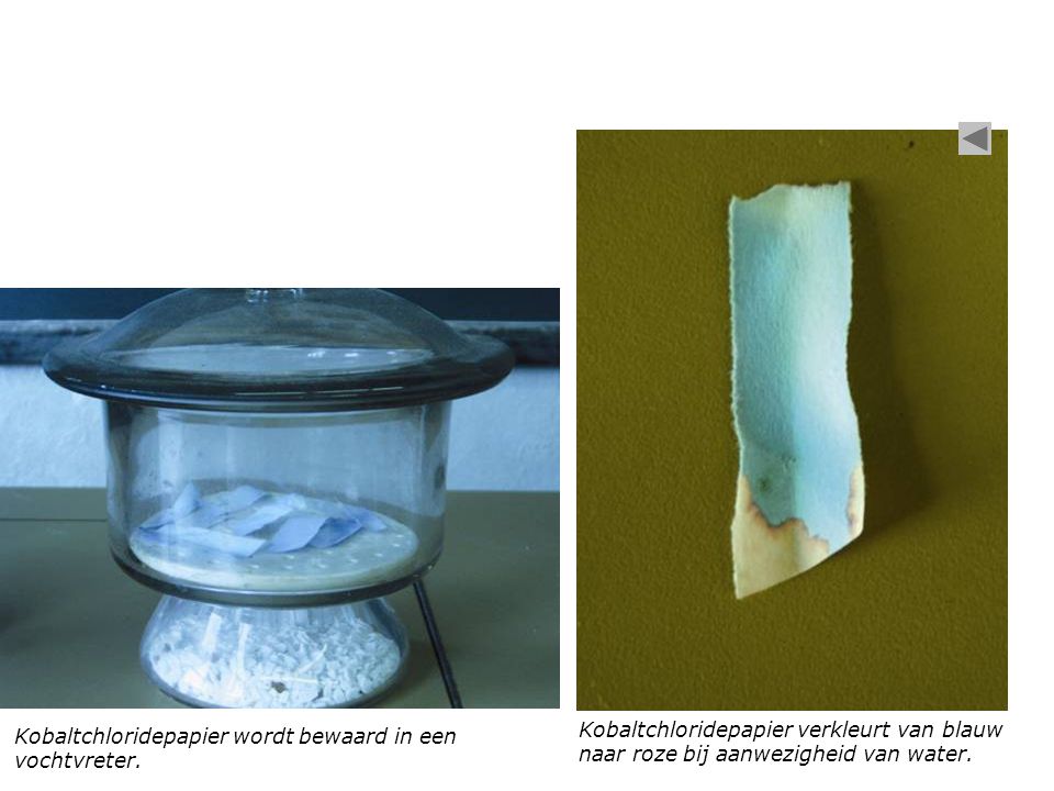 Kobaltchloridepapier wordt bewaard in een vochtvreter.