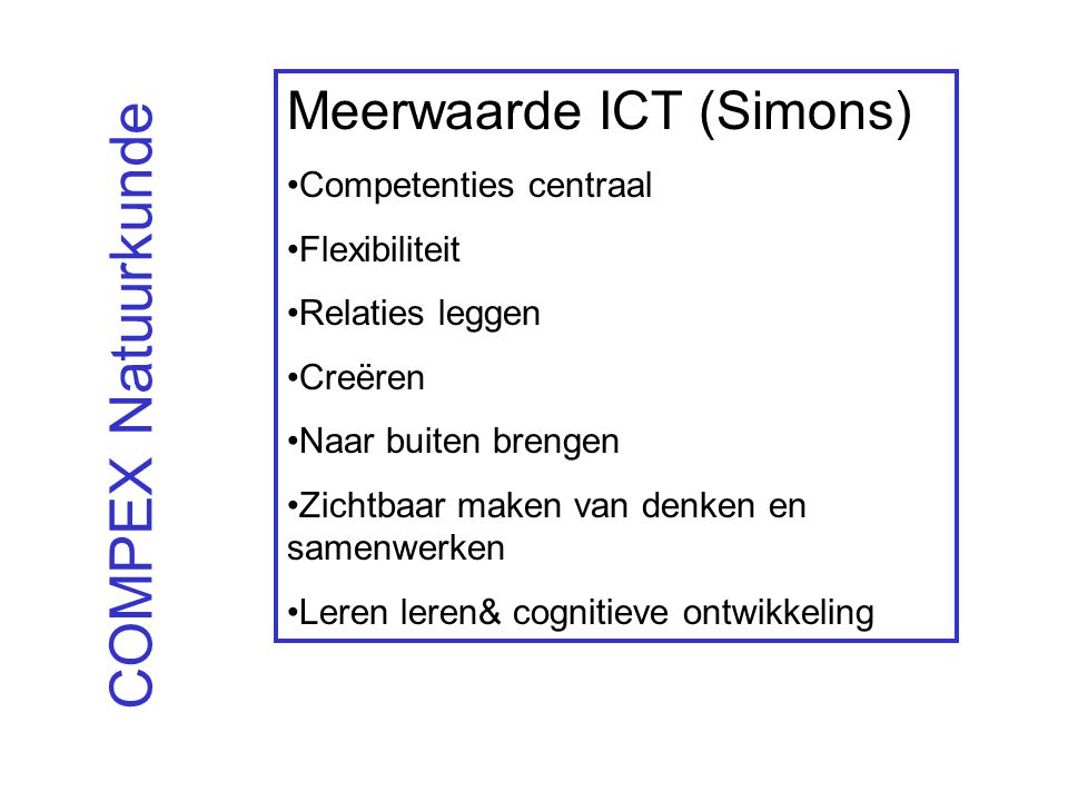 COMPEX Natuurkunde Meerwaarde ICT (Simons) Competenties centraal