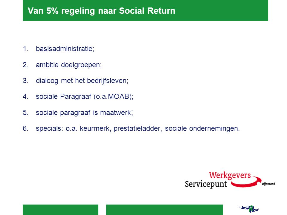 Van 5% regeling naar Social Return