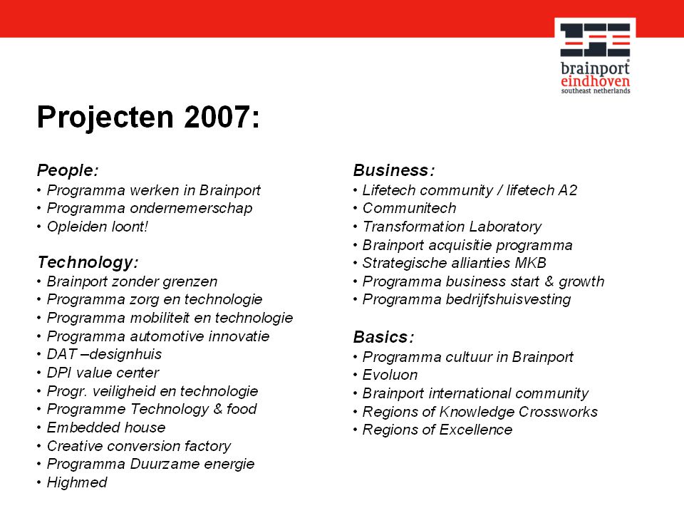 Dit is de projecten lijst voor 2007