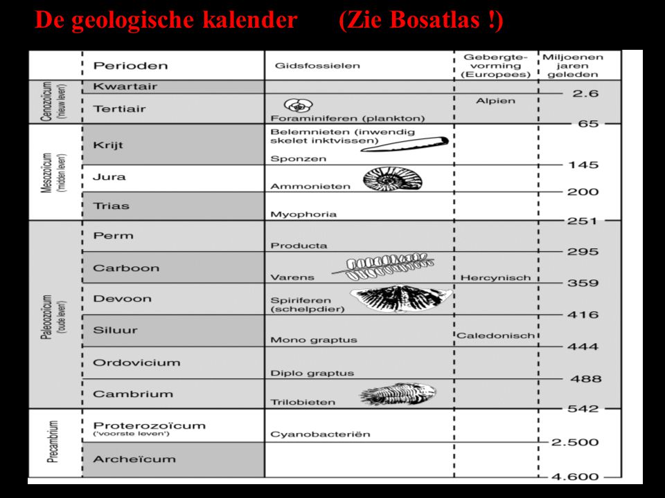 De geologische kalender (Zie Bosatlas !)