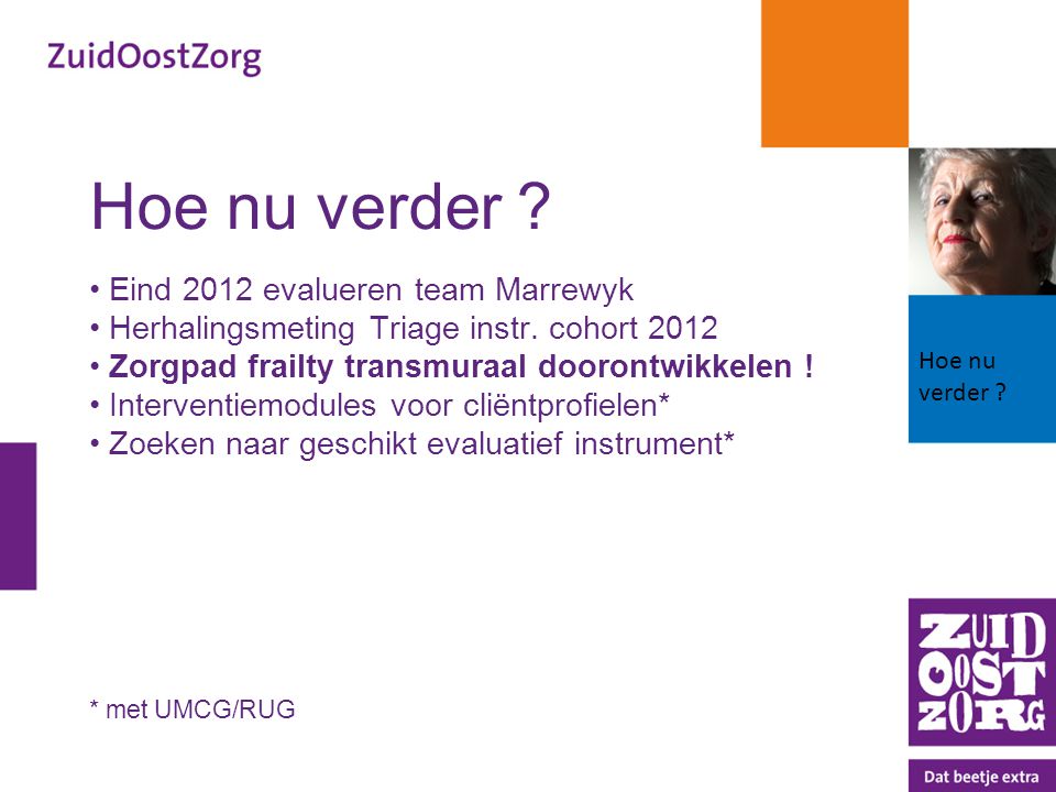 Hoe nu verder Eind 2012 evalueren team Marrewyk
