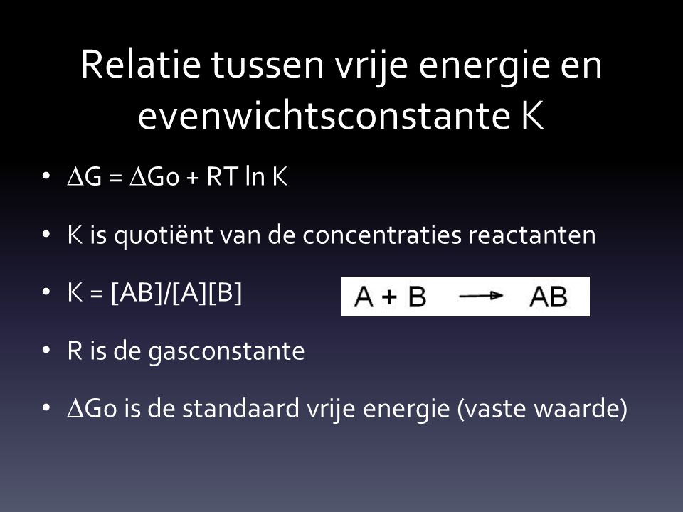 Relatie tussen vrije energie en evenwichtsconstante K