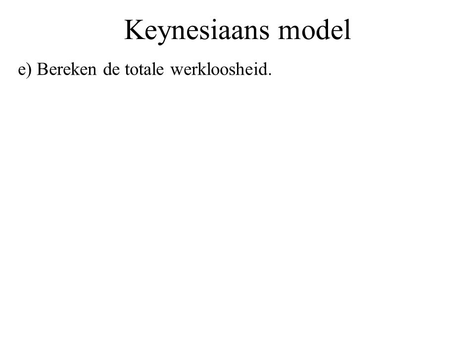 Keynesiaans model e) Bereken de totale werkloosheid.
