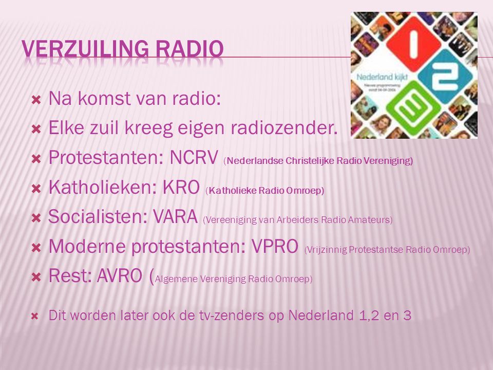 Verzuiling radio Na komst van radio: