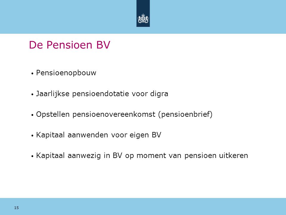 De Pensioen BV Pensioenopbouw Jaarlijkse pensioendotatie voor digra