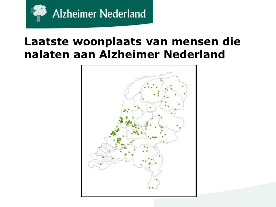Laatste woonplaats van mensen die nalaten aan Alzheimer Nederland