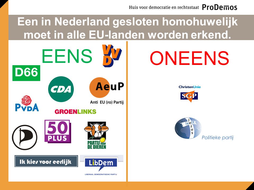 Een in Nederland gesloten homohuwelijk moet in alle EU-landen worden erkend.