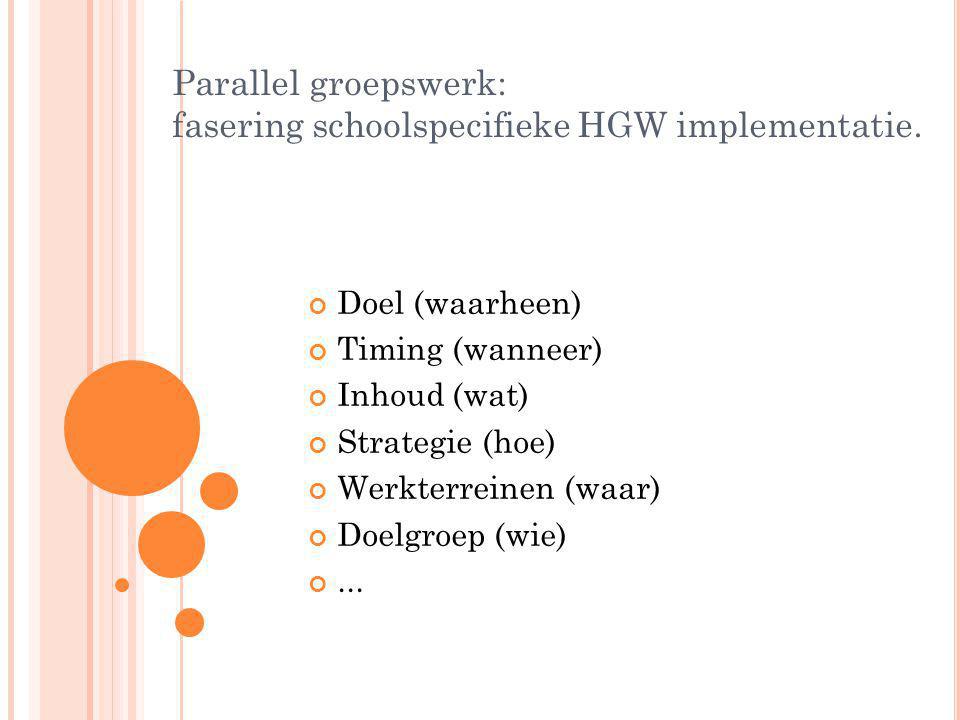 Parallel groepswerk: fasering schoolspecifieke HGW implementatie.