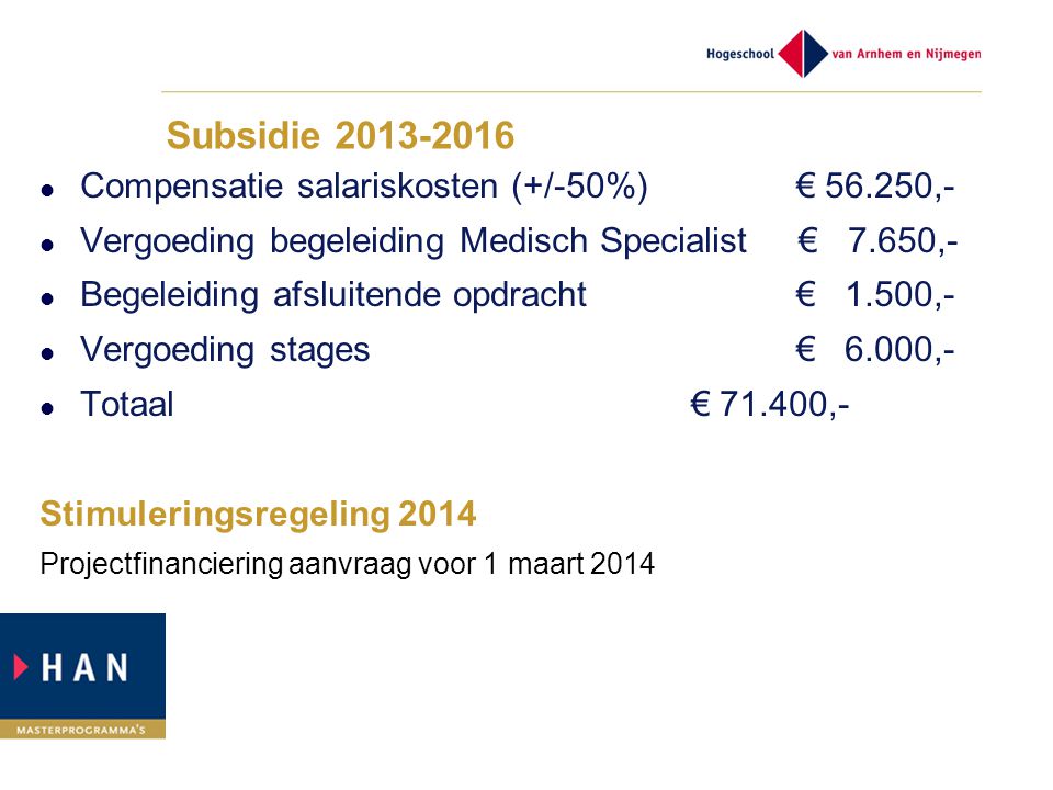 Subsidie Compensatie salariskosten (+/-50%) € ,-