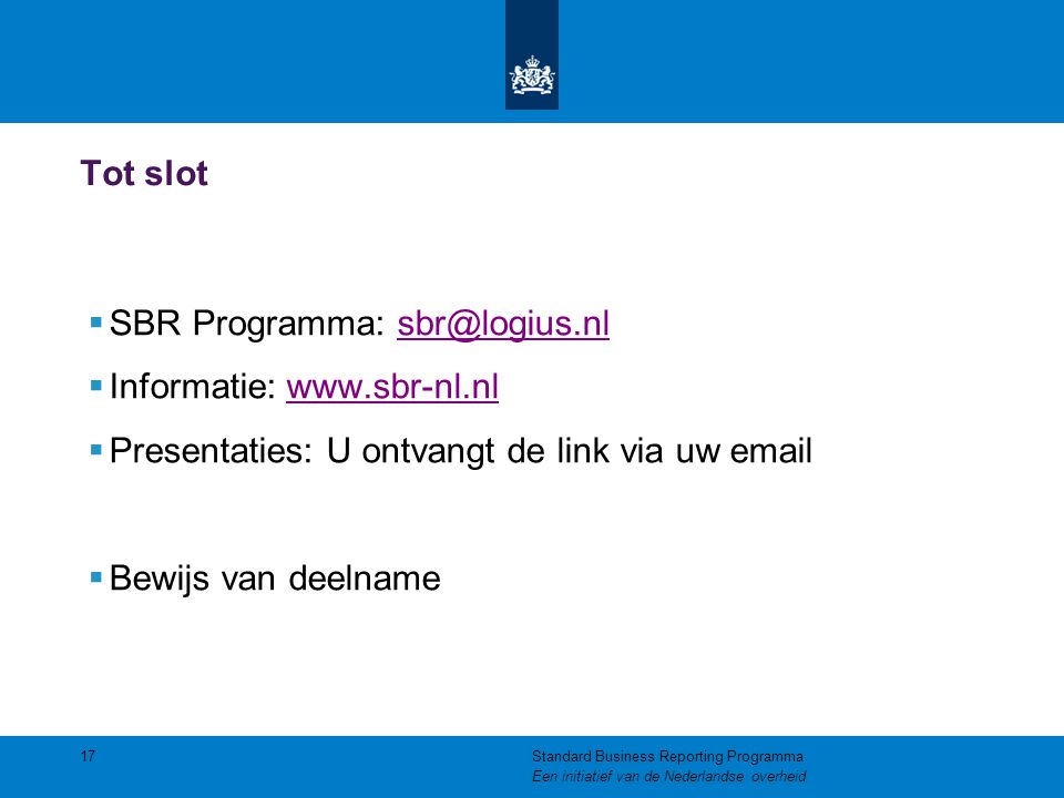SBR Programma: Informatie: