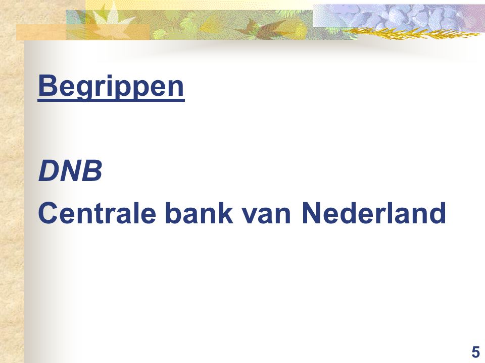 Begrippen DNB Centrale bank van Nederland