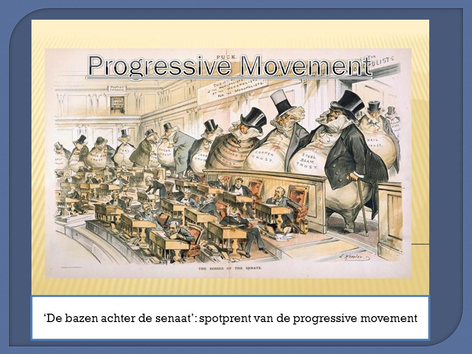 ‘De bazen achter de senaat’: spotprent van de progressive movement