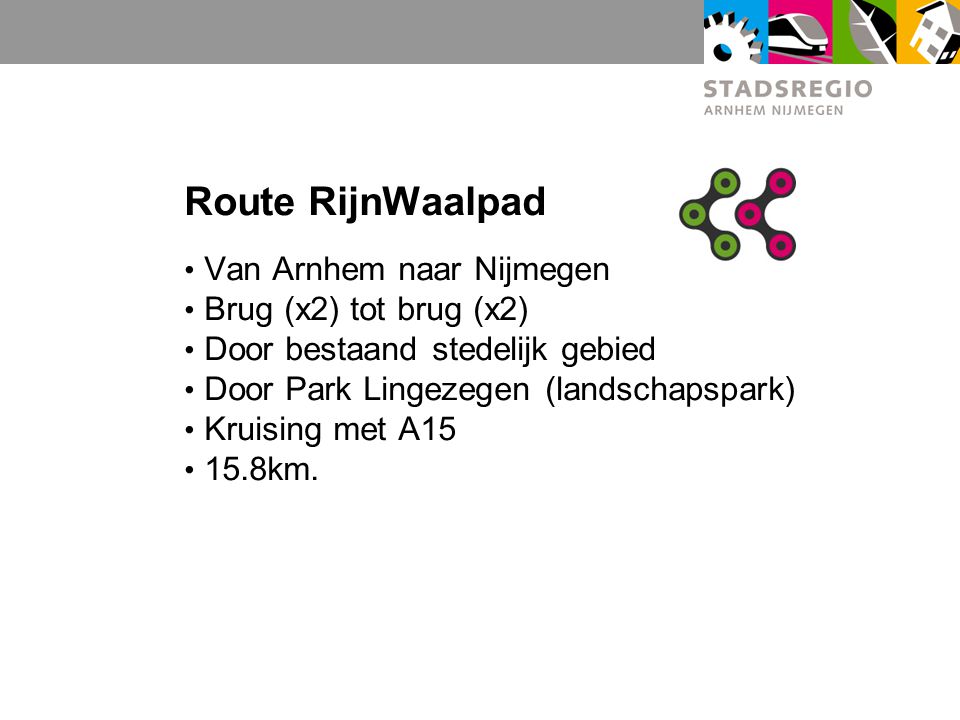 Route RijnWaalpad Van Arnhem naar Nijmegen Brug (x2) tot brug (x2)
