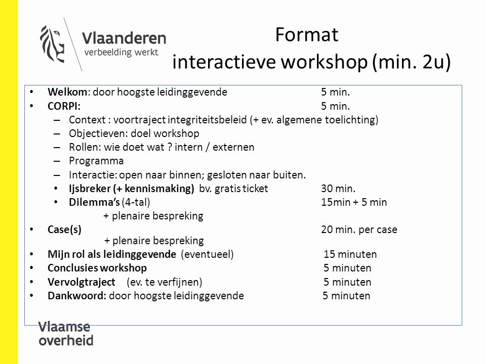 Format interactieve workshop (min. 2u)