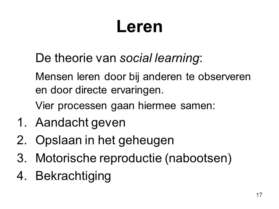Leren De theorie van social learning: