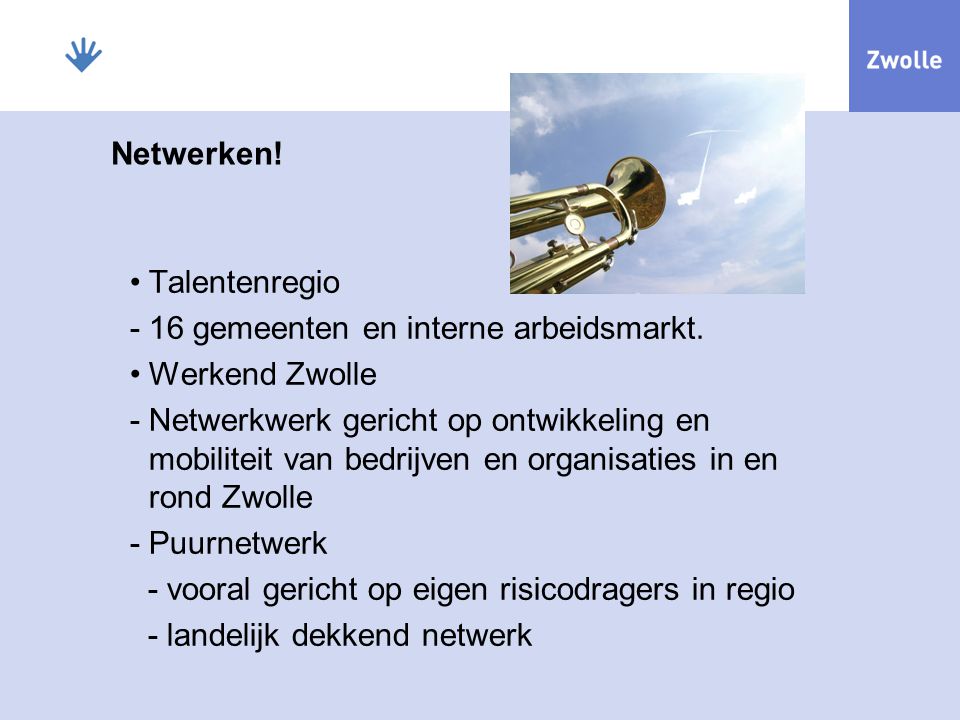 Netwerken! Talentenregio gemeenten en interne arbeidsmarkt. Werkend Zwolle.