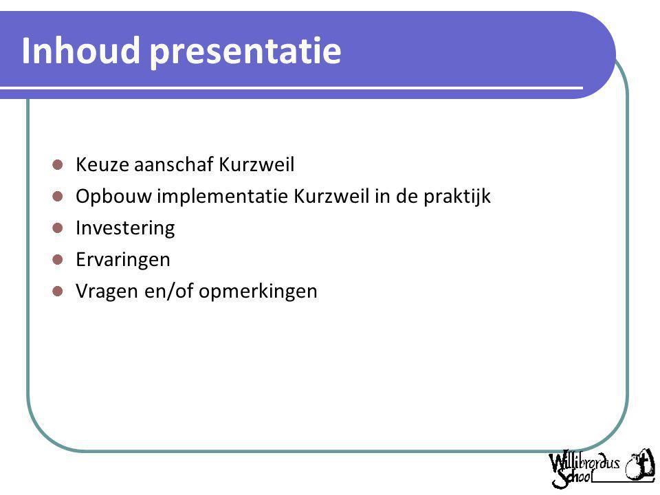 Inhoud presentatie Keuze aanschaf Kurzweil