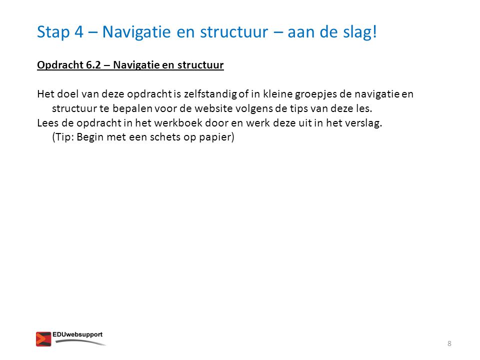 Stap 4 – Navigatie en structuur – aan de slag!