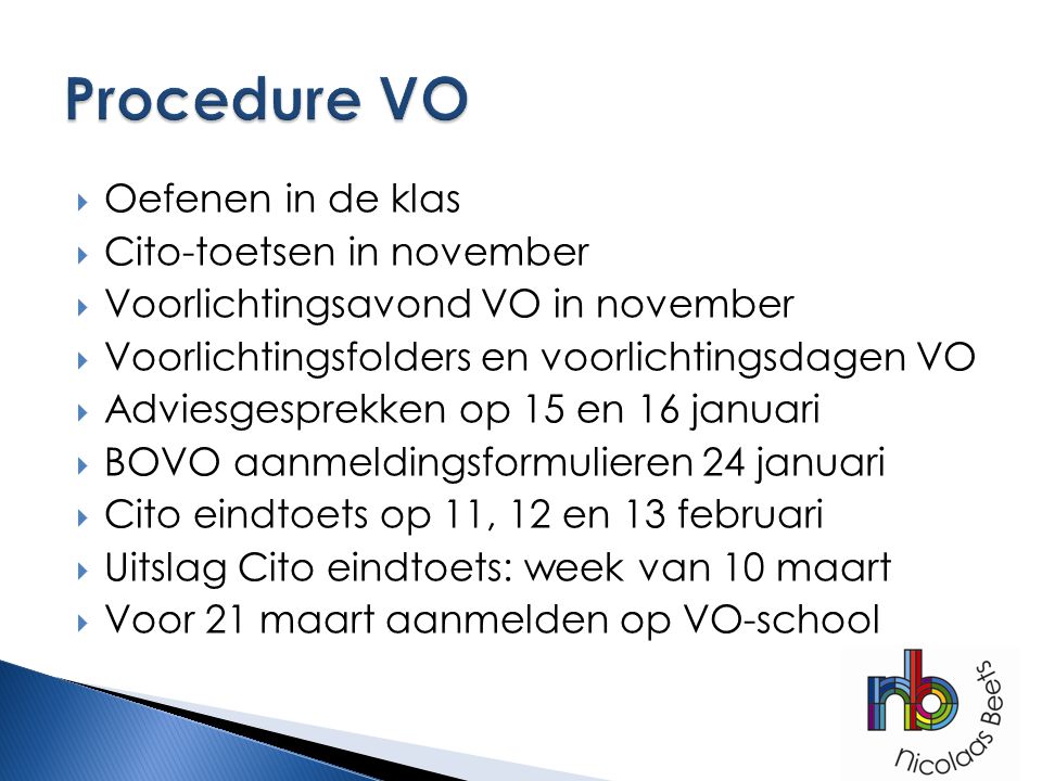 Procedure VO Oefenen in de klas Cito-toetsen in november