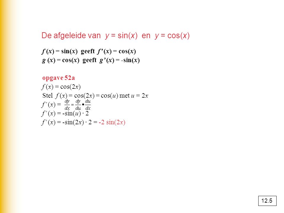 De afgeleide van y = sin(x) en y = cos(x)