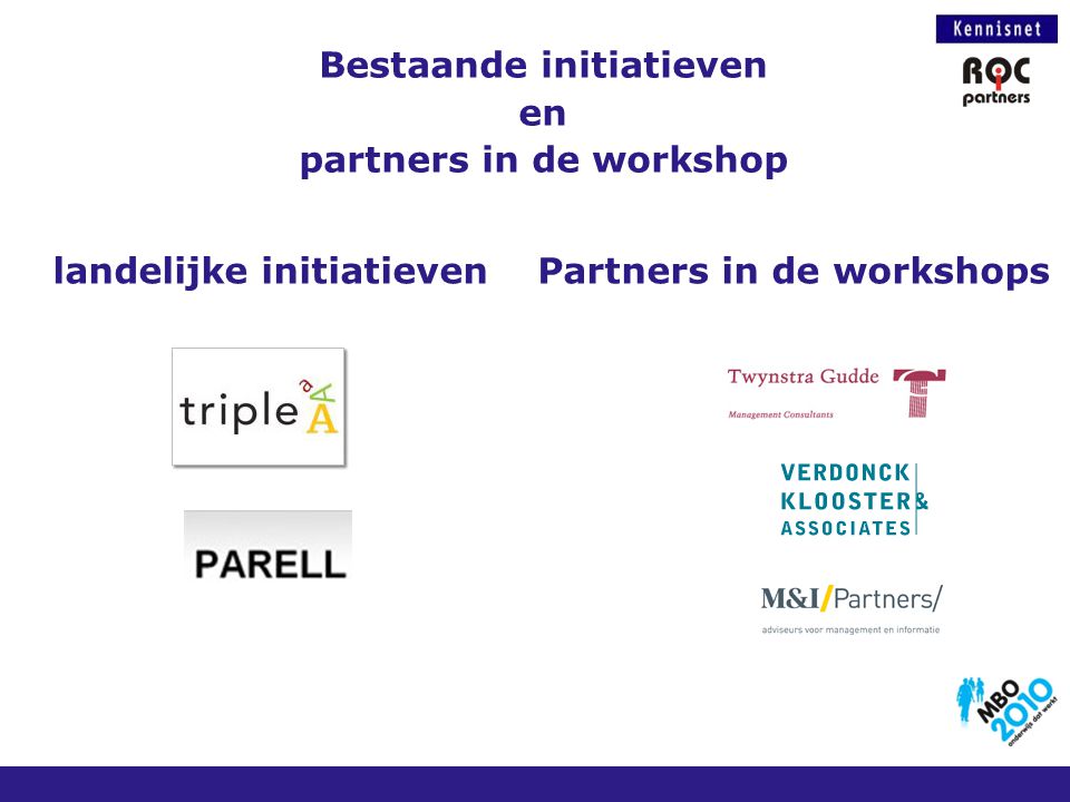 Bestaande initiatieven en partners in de workshop
