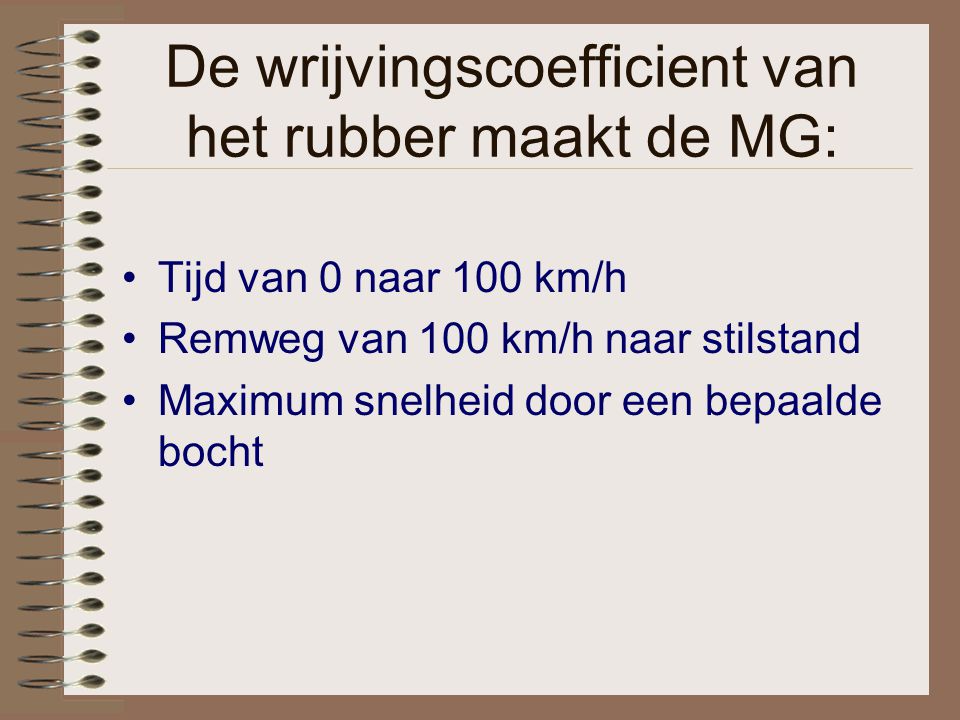 De wrijvingscoefficient van het rubber maakt de MG: