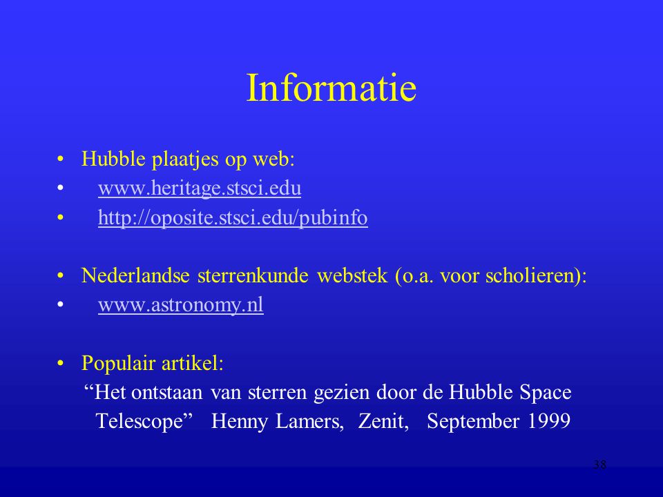 Informatie Hubble plaatjes op web: