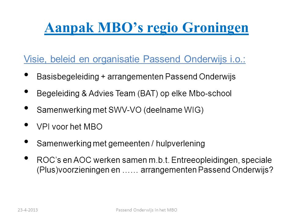 Aanpak MBO’s regio Groningen